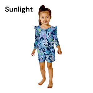Lilly Pulitzer Girl Floral Romper Size L(8-10) Blue Green Pink 100% Cotton